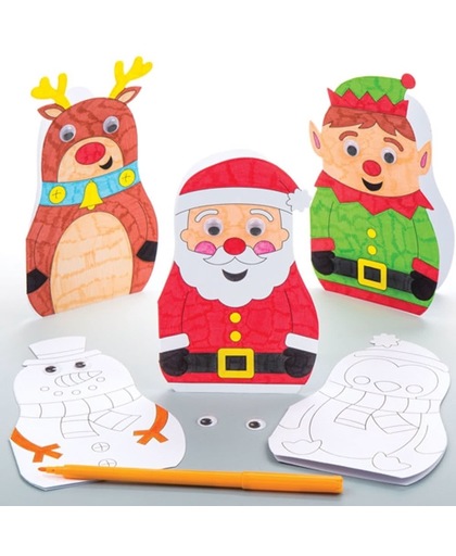 Kerstkaarten met wiebeloogjes. Creatieve kerstknutselpakketten om zelf kerstkaarten/-decoraties te maken (6 stuks per verpakking)