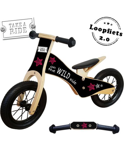 Geboortestoeltje-Loopfiets Take a ride-hout-roze-luchtbanden-2jaar-meisje