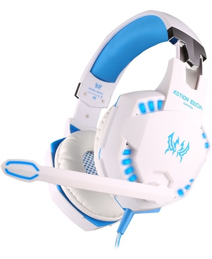KOTION EACH G2100 Vibration functie Professional Gaming hoofdtelefoon Games Headset met Mic Stereo Bass LED licht voor PC Gamer,Kabel Length: About 2.2m(White + blauw)