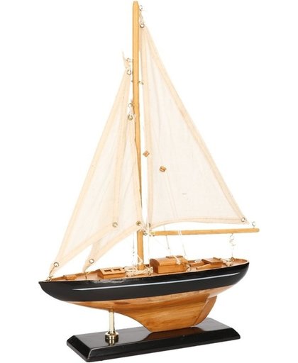 Schaalmodel zeilboot naturel hout met zwart 26 cm - Miniatuur schepen
