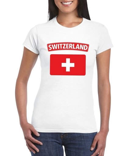Zwitserland t-shirt met Zwitserse vlag wit dames - maat M