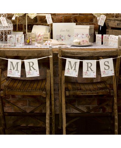 Decoratie huwelijk - With Love Mr & Mrs stoelversiering (set)