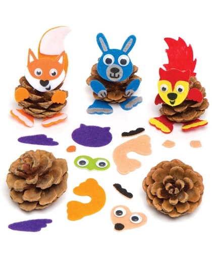 Sets dennenappels om bosdieren van te maken. Creatieve set waarmee kinderen een herfstknutselwerkje kunnen maken, versieren en neerzetten (6 stuks)