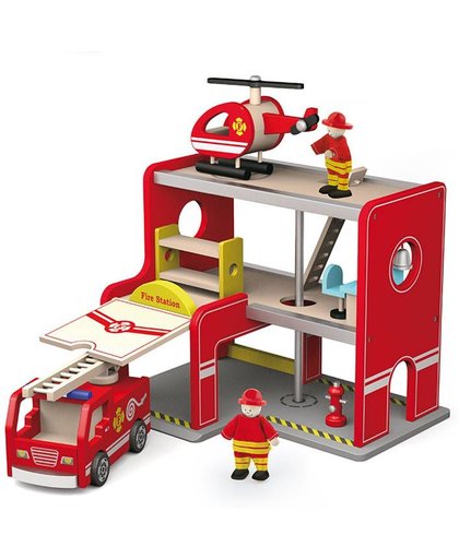 Viga Toys - Brandweerkazerne met Auto & Helicopter
