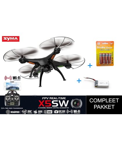 Syma X5SW Live Cam FPV Drone | 2.4ghz + Extra Accu pack + Extra AA pack |Black Edition