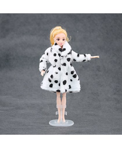 Bontjas 'Cruella de Vil' voor barbies - Barbie jas wit/zwart pluche - Winterjas