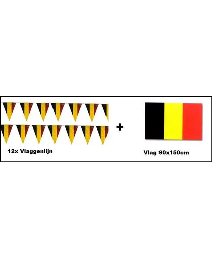 12x Belgie vlaggenlijn en vlag 90x150cm