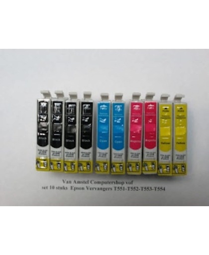 Vervanger voor Epson T0555 set 10 stuks 4 x zwart en 6 stuks kleur