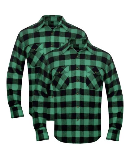 vidaXL Overhemd groen-zwart geblokt flanel maat XXXL 2 st