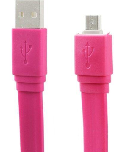 noodle style 6 cell micro USB poort USB data Kabel voor nokia, sony ericsson, samsung, lg, blackberry, htc, amazon kindle, lengte: 1m (hard roze)