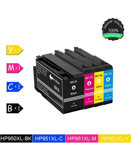 Merkloos - Inktcartridge / Alternatief voor de HP 950 XL / 951 XL Officejet Pro 251dw, 276dw, 8100e, 8600 e-All-in-One / Zwart / Cyaan / Magenta / Geel / Hoge Capaciteit / 4-Pack