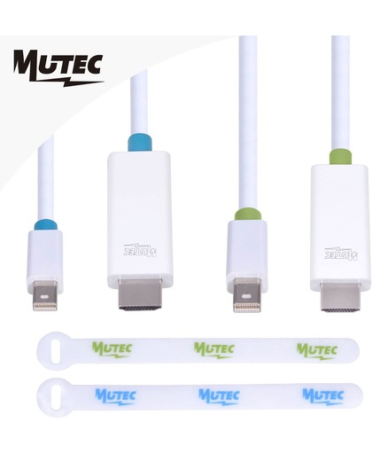MutecPower " 2pak" 2 meter MINI DisplayPort (DP) naar HDMI kabel - mannelijk naar mannelijk - Ultra HD 4k resolutie WIT met 2 kabel koppelingen