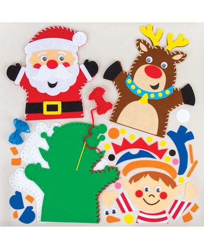 Naaisets met handpoppen voor de kerst voor kinderen om zelf te maken - Creatief kerstspeelgoed voor kinderen (4 stuks per verpakking)
