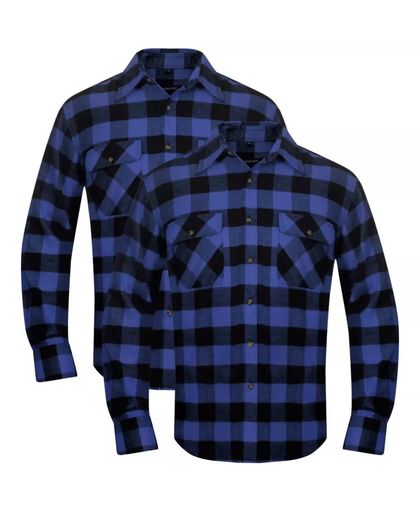 vidaXL Overhemd blauw-zwart geblokt flanel maat XXL 2 st
