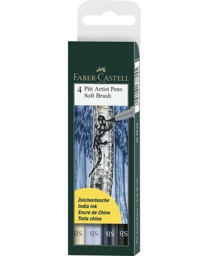 Tekenstift Faber-Castell Pitt Artist Pen Soft Brush etui 4 stuks assorti