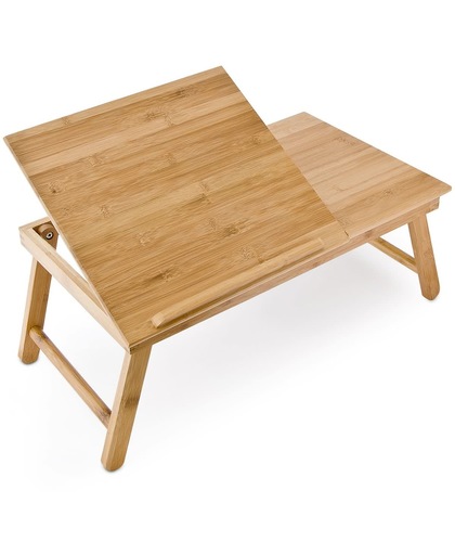 relaxdays laptoptafel voor op schoot + la - Tafel laptop bamboe hout, tafeltje