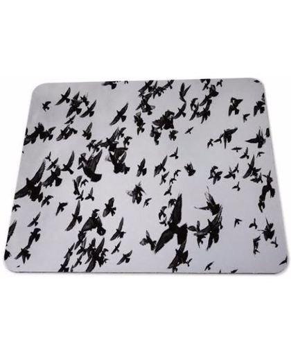 LeuksteWinkeltje Muismat Vogels zwart wit met textiel toplaag - 22 x 18 cm