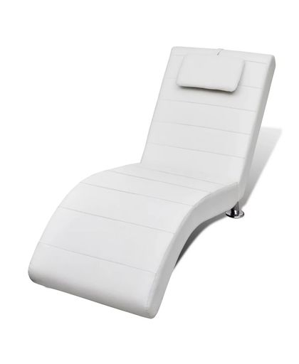 vidaXL White Artificial Leather Chaise Longue with Pillow