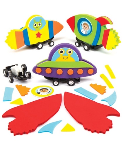 Sets met terugtrek-racers ruimteschip. Buitenaards leuk speelgoed voor zakgeldprijzen - Perfect voor in feesttasjes voor kinderen (4 stuks per verpakking)