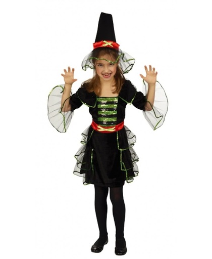 Halloween Heksenjurk met groene pailletten voor meisjes 152