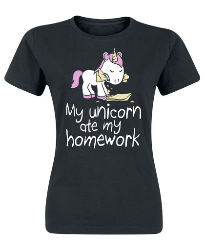 Unicorn My Unicorn Ate My Homework Girls shirt zwart