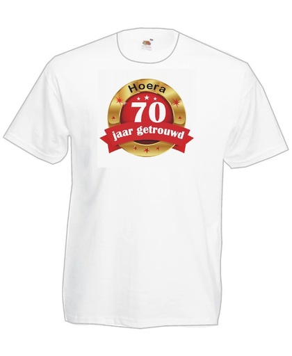Mijncadeautje Heren T-shirt Hoera 70 jaar getrouwd wit (maat XXL)