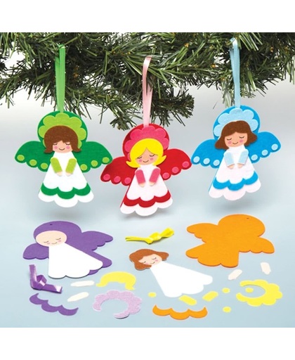 Mix & match decoratiesets met hangende kerstengel, die kinderen kunnen maken en versieren. Creatieve kerstknutselset voor kinderen (5 stuks)