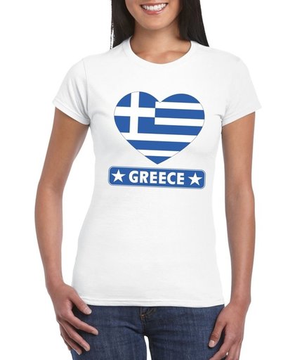 Griekenland t-shirt met Griekse vlag in hart wit dames - maat L