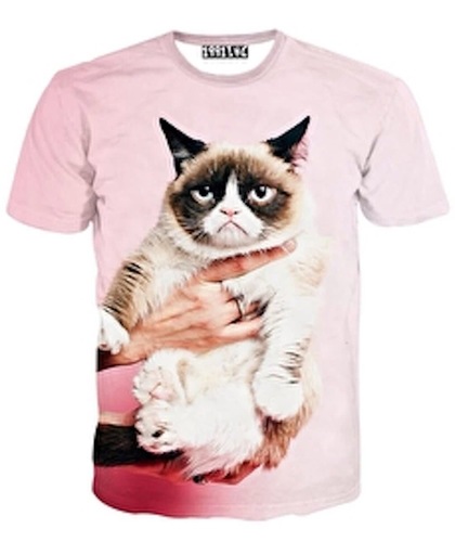 Grumpy cat roze tshirt Maat L Crew neck