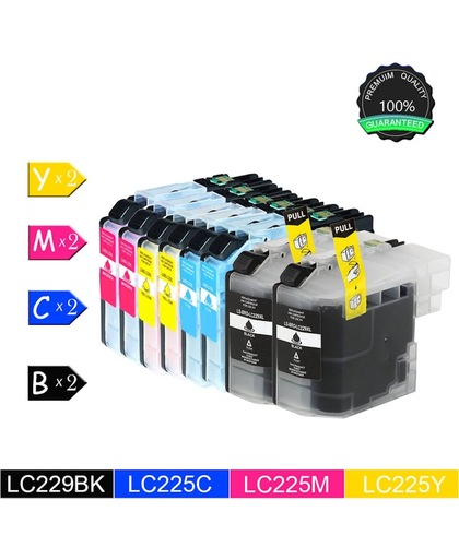 8 Compatible Inktcartridges LC229 / LC225 voor Brother MFC-J5320DW MFC-J5620DW MFC-J5720DW MFC-J5625DW - 2 Zwart, 2 cyaan, 2 Magenta, 2 Geel