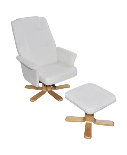 vidaXL White Artificial Leather TV Armchair with Foot Stool