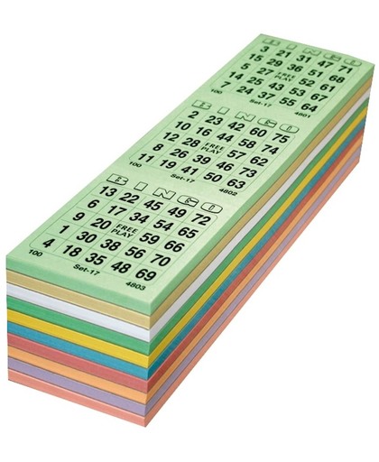 Bingokaarten 3000 stuks - 1 t/m 75 kleurenmix