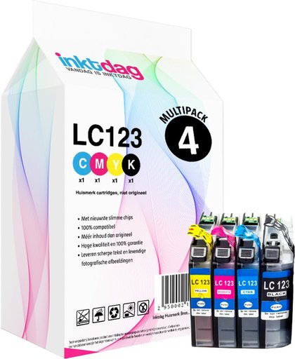 Inktdag Huismerk Brother LC123 Inktcartridges Multipack, 1 set van BK, C, M en Y 4 kleuren pack (1 zwart, 1 magenta, 1 cyaan, 1 geel)