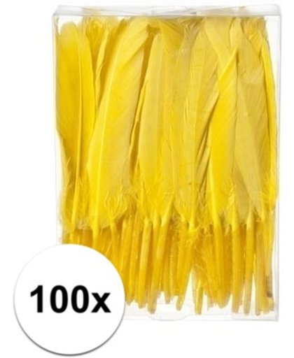 100x Decoratie veren geel 13 cm