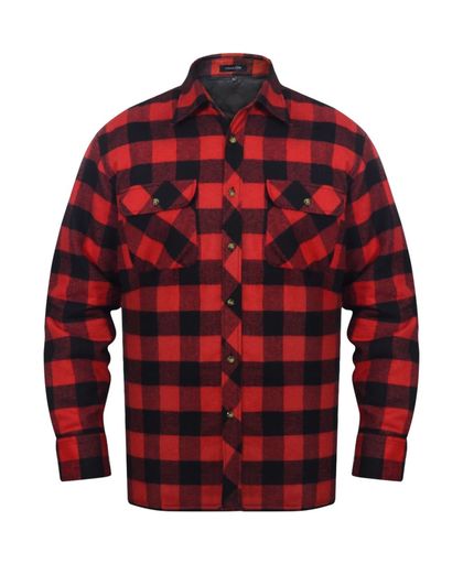 Overhemd rood-zwart geblokt gevoerd flanel maat XL