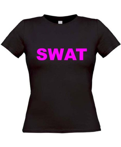 Swat T-shirt met neon roze letters maat XL Dames zwart
