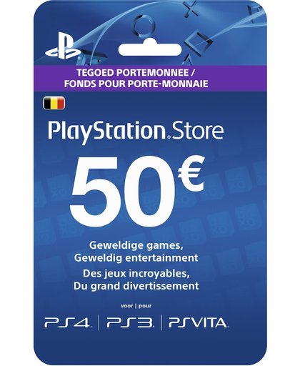 Belgisch Sony PlayStation Network PSN Giftcard Kaart 50 Euro België - PS4 + PS3 + PS Vita