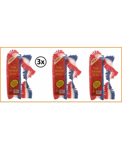 3x Crepe guirlande bedrukt rood/wit/blauw 24m brandveilig