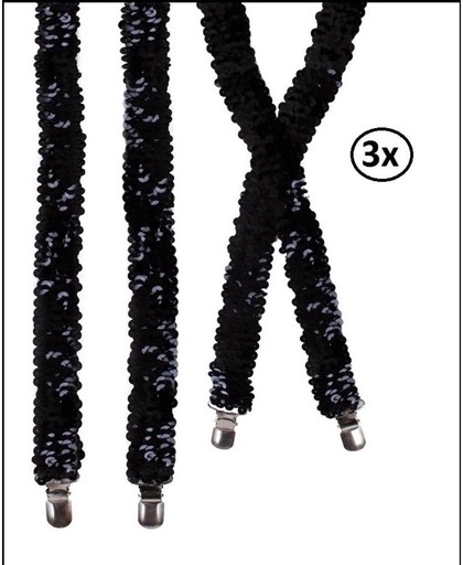 3x Bretel zwart pailetten