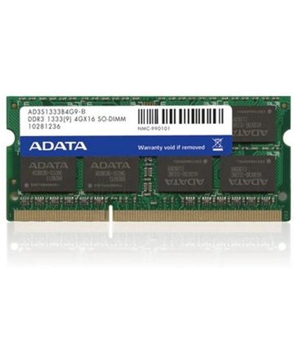 ADATA DDR3, 1333MHz 204-Pin, SO-DIMM, 4GB 4GB DDR3 1333MHz geheugenmodule