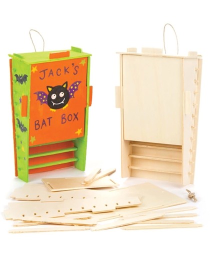 Houten kastje met vleermuis bouwpakket voor kinderen. Leuke knutsel- en decoratiesets voor jongens en meisjes (2 stuks per verpakking)