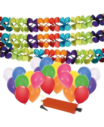 3 feestslingers met 24x ballonnen en ballonpomp