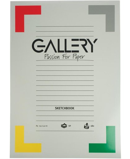 6x Gallery schetsblok, 29,7x42cm (A3), 180  g/m  , blok van 50 vel