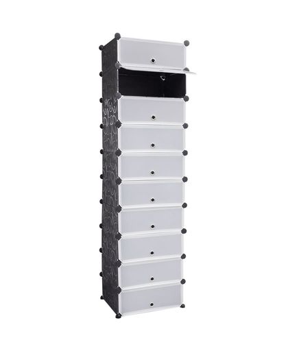 vidaXL Black-white Shoe Organiser Storage Rack with 10 Compartments 47x37x172