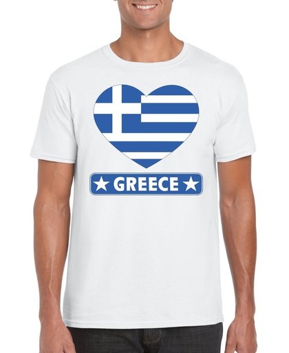 Griekenland t-shirt met Griekse vlag in hart wit heren 2XL