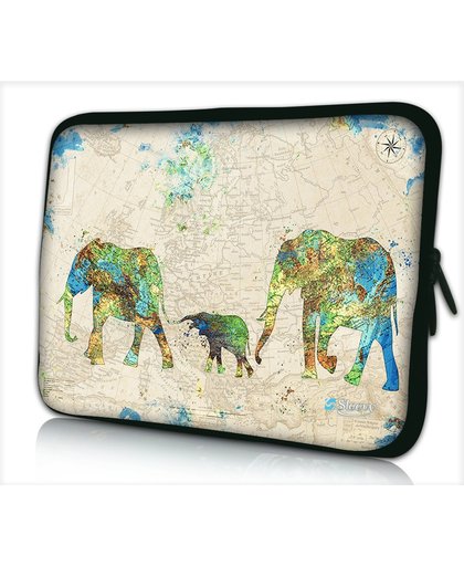 Laptophoes 11,6 inch wereldkaart olifanten - Sleevy