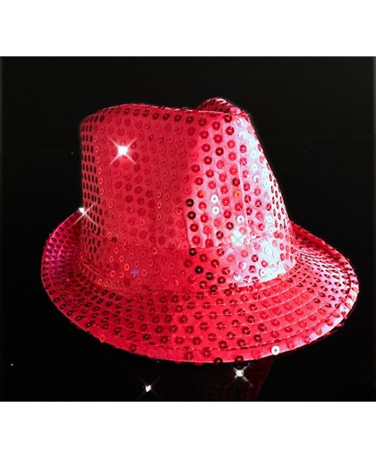 Led glitter feesthoedjes met licht - pailetten hoedjes - 5 stuks - roze