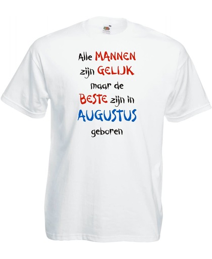 Mijncadeautje - T-shirt - wit - maat XL -Alle mannen zijn gelijk - augustus