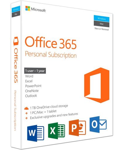 Microsoft Office 365 Personal 1 jaar abonnement - Engels