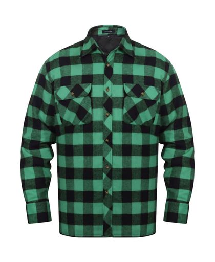 Overhemd groen-zwart geblokt gevoerd flanel maat M